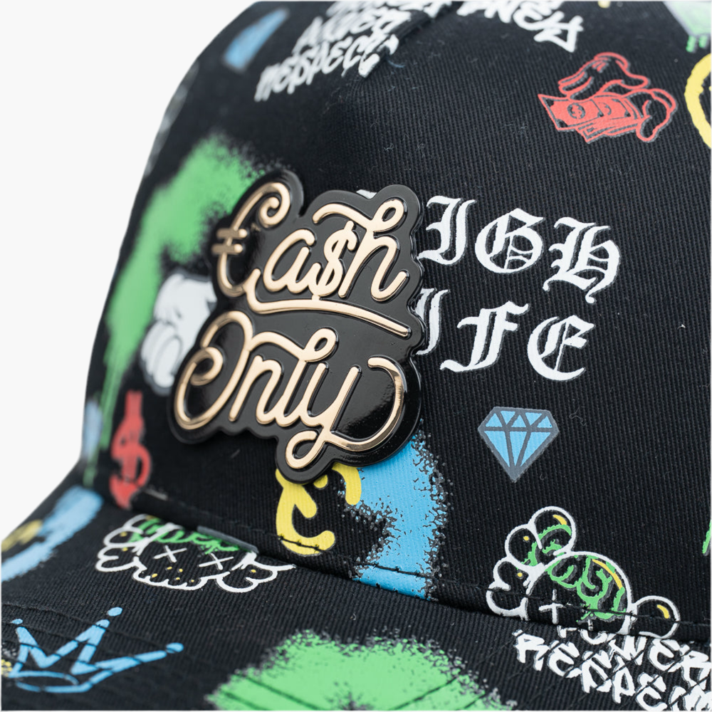 Cash Only Full Print Snap Black