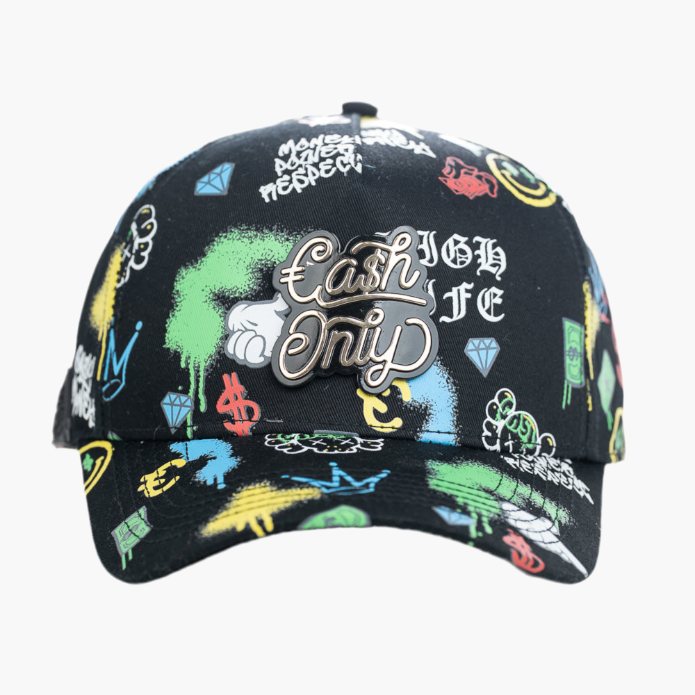 Cash Only Full Print Snap Black